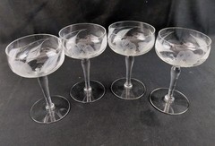 (Set of 4) Glastonbury Lotus 1500-17 Gray Cut, 5.5″ Sherbet/Champagne Glasses