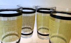Vintage (1940s-1950s) YELLOW BURLAP~4pc Set~11oz~BEVERAGE~TUMBLER~GLASSES