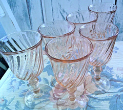 6 Vintage Rosaline Pink Swirl Optic Wine Glass 5.75” D’Arques Arcoroc France
