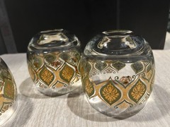 Irene Pasinski VTG MCM 22K Gold & Avocado Roly Poly Cocktail Glasses Set 4
