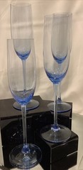 Blown Glass Blue 10” Champagne Flutes – Set of 4 EUC