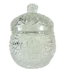 Cut Crystal Biscuit Jar Lidded Candy Dish Heavy Clear Glass Vanity Bathroom