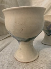 Vintage Set/2 Stoneware Hand Thrown Studio Pottery Goblet Chalices Floral Swirl