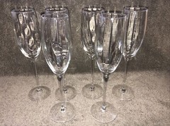 (6) Beautiful Champagne Flutes Glasses 9 3/4” Tall optic swirl bowl smooth stem