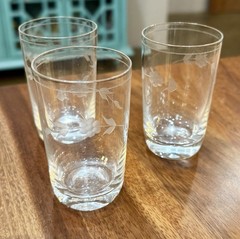 Vintage Princess House Heritage 5” Drinking Glasses W/ Etched Design~ Set of 3