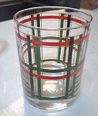 1 Georgeś Briard Rocks Glass Double Old Fashioned Red Green Gold Plaid Christmas