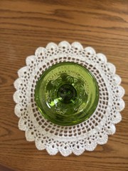Vintage MCM Green LE Smith Glass Moon & Stars Ruffle Top Cup Goblet Smith 6”