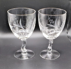 Fostoria Crystal Gray Cut Spring Pattern Water Goblet – set of 2