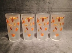 Set Of 4 Frosted Autumn Leaf 5.5″ Tumbler Glasses Hall Jewel Tea Libbey