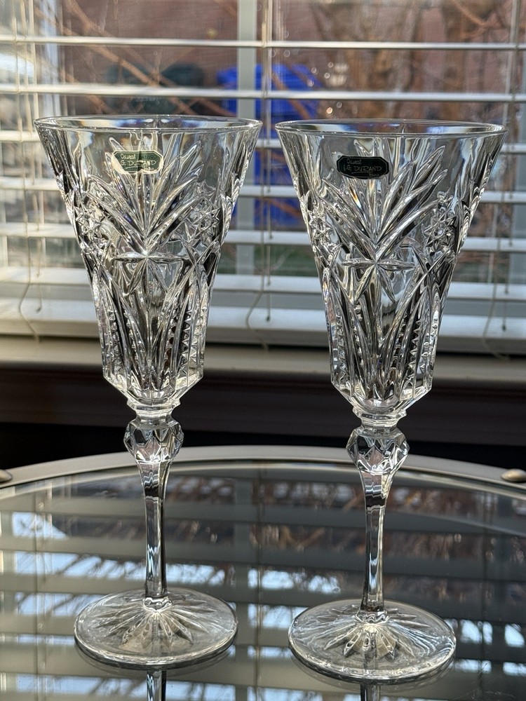 Vintage Cristal J.G. Durand France Cut Crystal Wine Glasses 9.5” Set of 2 – New