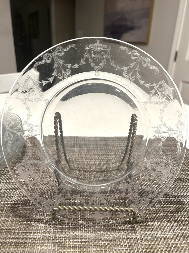 Tiffin Franciscan Clear Glass Etched Design 7 3/4” Salad, Desert Plate – Set 6