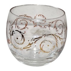 Vtg Cera Mini Roly Poly Glass MCM 22K Gold Scroll Pattern Clear 2.75″ 8 pc Set