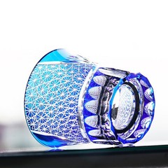 Dark Blue Edo Kiriko Crystal Bohemian Hand Cut Clear Whiskey Glass 220ml/8oz