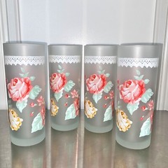 DARTINGTON DESIGNS ☆ Frosted Glass Floral & Lace 14 oz Tumblers ☆ Set of 4