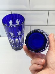 AJKA CAROLYNE HIGHBALL GLASS COBALT BLUE CUT TO CLEAR CRYSTAL HUNGARY BOHEMIAN