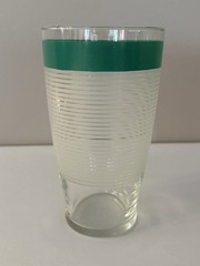 Vintage Anchor Hocking XL White Frosted Pinstripe Glass With Green Band 30 oz