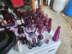 antique amethyst Glass Drinkware Set, Assorted Cups & Goblets,plates and dishes