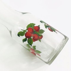 Libbey Clear Glass Juice Carafe Tomato Leaf VINTAGE Breakfast RED GREEN EUC RARE