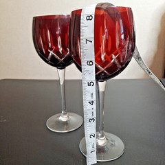 Vintage Bohemian Ruby Red Cut to Clear Globe Crystal Wine Glasses Goblets 2 pc