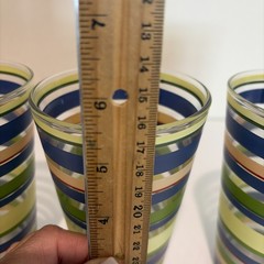 Vintage Set of 4 Italian Cerve Colorful Striped Tumblers Glasses Water Italy 80s