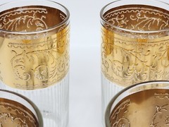 6 Vtg CULVER STARLYTE Highball Hollywood Glam Glasses w/Ornate 22K Gold Bands