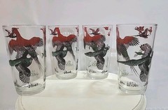 Vintage 1950s Pheasant Hunting Glasses Set of 4 RARE Green Hunter Dog Tumblers
