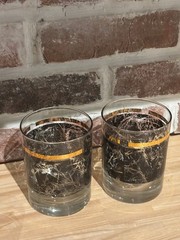 vintage black marble and gold band rocks glasses, set of 2