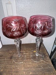 VTG/Antique 2 Natchmann Traube Leaded Crystal Cut to Clear Wine Hocks