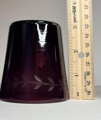 Vintage MCM Amethyst Glass Tumblers Hand Etched Botanical Leaf Pattern Set