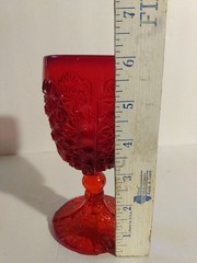 LG Wright (For Fenton?) Goblet Daisy & Button Ruby Red Glass 6″ Tall 3″ Dia