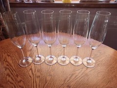 Ribbed Champagne Flute Smooth Stem 9 7/8″ Crystal Blown Glass – Set of 6
