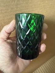 Set of 6 Diamond Cut Emerald Green Crystal Glasses ,Juice Cordial 6oz