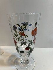 Vintage Oneida Crimson Bloom Hand Painted Hand Blown Floral Ice Tea Glass Set 4