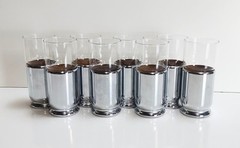 4 Vtg Atomic Age MCM Hellerware Silver Cork Sleeve Chromium Highball Glasses 6″