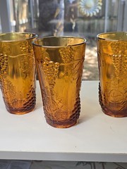 Set of 3 Vintage Indiana Glass Harvest Grape Marigold Carnival Glasses 6″