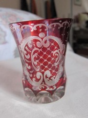 Bohemian Ruby Glass Beaker~Deer & Stag~ Concave Base, Thick Crystal, c.1880