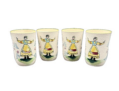 Vintage Hand Painted Textured Pennsylvania Dutch 6 Oz Ceramic Juice Tumblers