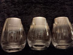Mikasa Cheers Stemless Crystal Wine Glasses Metalic Silver Ombre Set 4 Signed