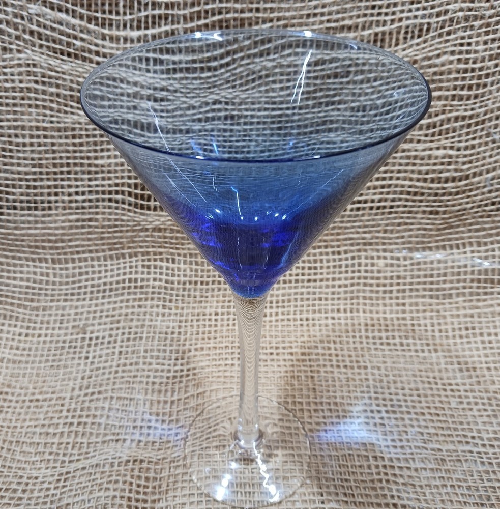 Vtg Translucent Cobalt Blue Clear Stemmed Martini/ Cocktail Glass