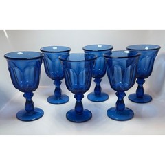 Vintage Imperial Glass Old Williamsburg Cobalt Goblets 5.3″ Set of 6 Deep Blue
