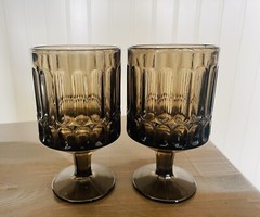 Vintage 2 Brown Glass Pedestal Juice Cocktail Glasses 4 3/4″ Tall x 2 3/4″ Rare