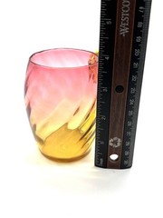 Blenko? Tangerine Amberina Art Glass Swirl Rib Optic Handle Cup 8oz Bar Ware
