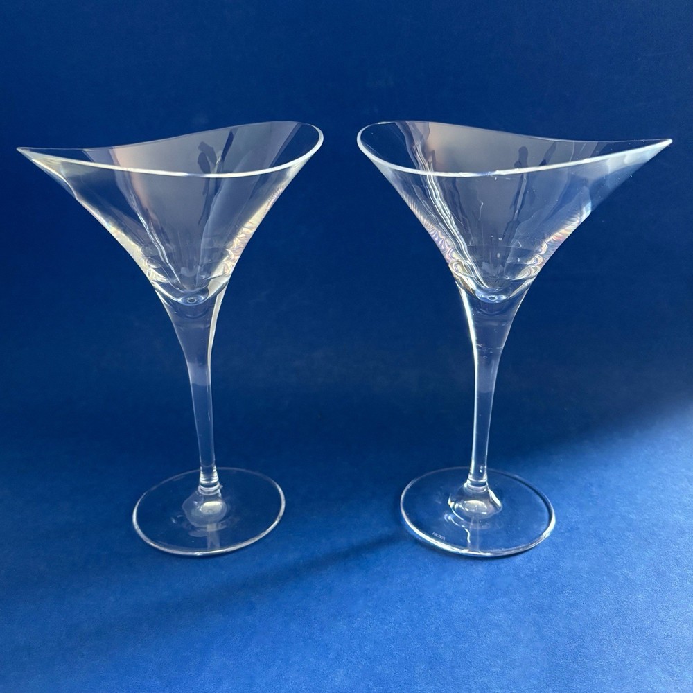 2 Hoya Crystal Desire Martini Cocktail Glasses 7.5″ Oval Curved Bowl Japan