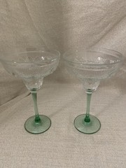 Vtg Durand Cristal D’arques Green Stem Sombrero Margarita Set 2 Embossed Glasses
