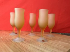 Vintage Murano Italian Amber Frosted Satin Genie Style Goblets – Set Of 5