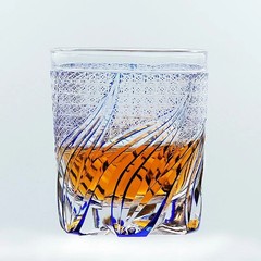 Edo Kiriko Crystal Whiskey Glass Hand Cut Blue Clear 9oz Gift Boxed