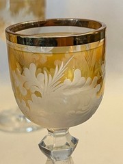 4 AURUM CRYSTAL Cordial Glasses Bohemia Intaglio Cut Crystal – Amber, Iridescent