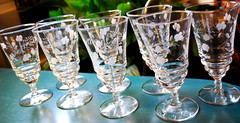 Vtg Set 8 ROCK SHARPE 3005-16 Cut Crystal ARCHED FLOWER Iced Tea Goblets Glasses