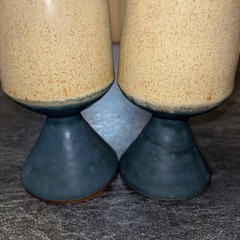Pottery Handcrafted Wine Goblets Chalice Ceremonial Matte Glaze Blue Natural Set