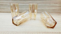 Peach Luster Tumblers Swirl Mid Century Drinking Glasses Square Bottom Set of 4